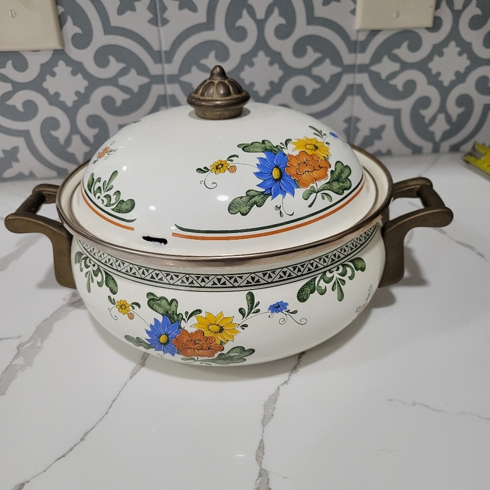 Villeroy & Boch Asta Amsterdam Germany 8" Metal/Enamel & Brass Pot with Lid